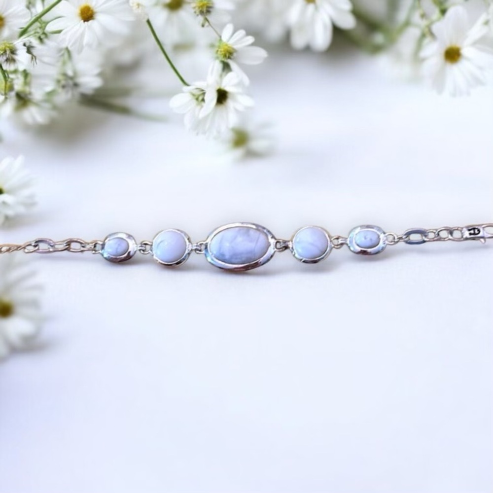 Etienne Aigner White & Silver Bracelet Enamel Jasper Logo Adjustable Statement